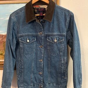 Denim&Co Blue Jacket with Brown Suede Collar